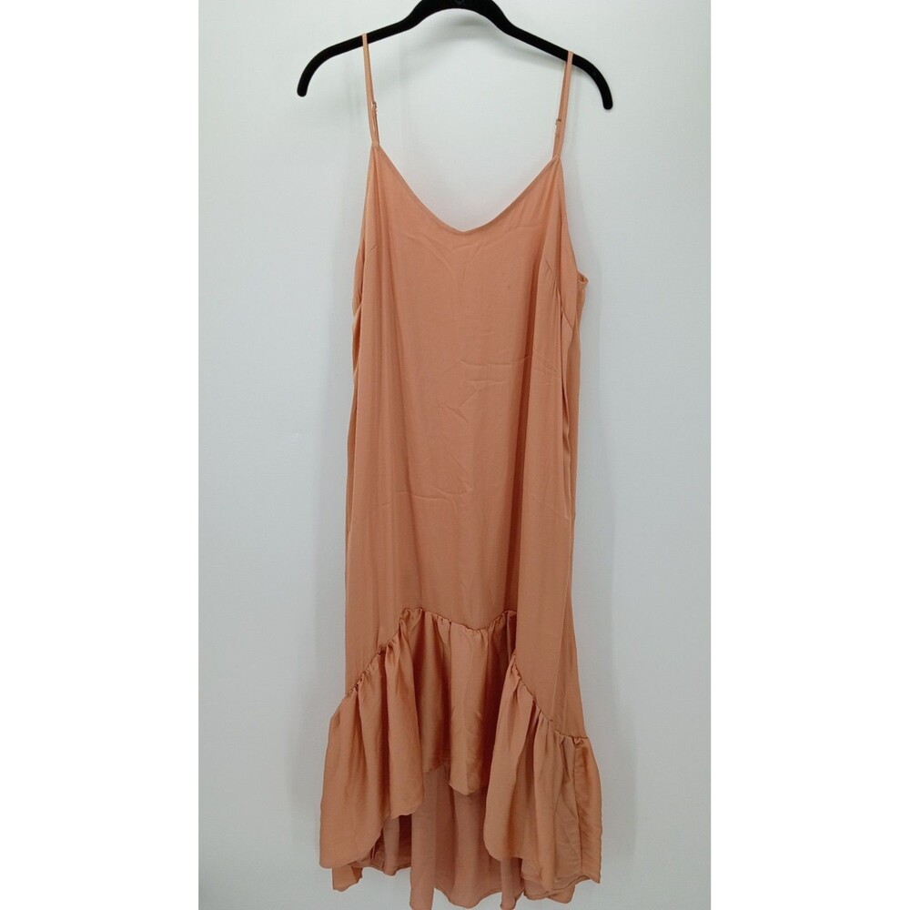 LUCCA Peach Ruffle Maxi Slip Dress Medium Y2K Boho Romantic Adjustable Strap